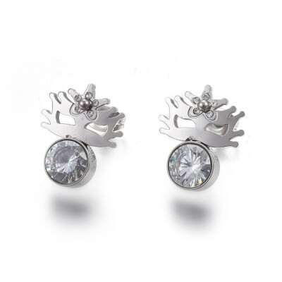 

304 Stainless Steel Stud Earrings with Rhinestone Mask Crystal Stainless Steel Color 17x14mm Pin 07mm