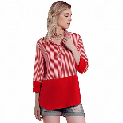 

Shirt Womens Long Sleeve Womens Suit Collar Striped Top