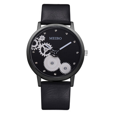 

Korean fashion personality gear mirror quartz watch wish hot sale unisex PU strap watch