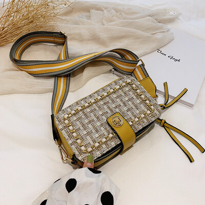 

Korean version of Joker small bag personality broadband woven small square bag new 2019ins womens shoulder bag Messenger bag