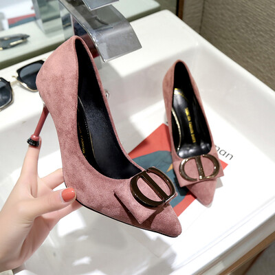 

European&American autumn sharp head thin heel network celebrity single shoe water drill buckle high heels red wedding shoes bl