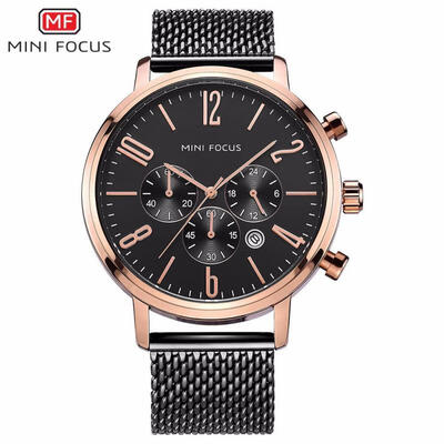 

MINI FOCUS MF0183G Mens 46mm Waterproof Quartz Watch With Metallic Watchband