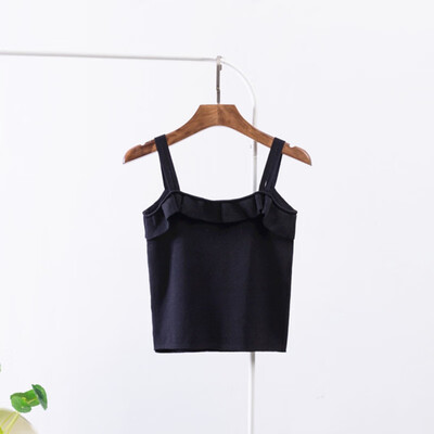 

Womens Knit O-neck Summer Thin Section Straight Type Solid Color Double Sling Bottoming Shirt
