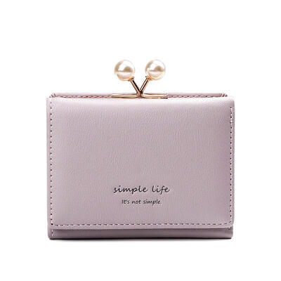 

2019 Leather Mini Wallet Ladies Short Three Fold PU Wallet Pearl Adorn Coin Purse Multifunction Card Holders For Student