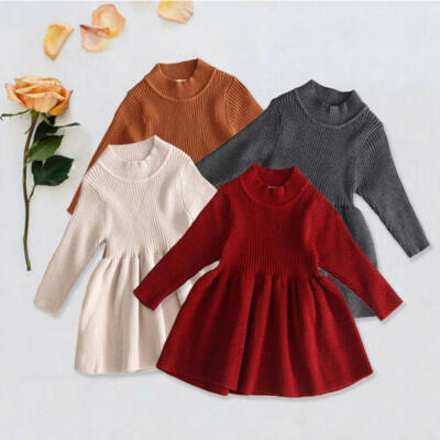 

Toddler Kids Girls Dress Long Sleeve Knitted Princess Pageant Dresses Clothes