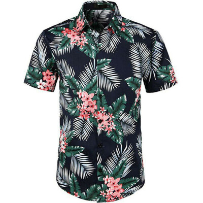 

Men Hawaiian T Shirt Short Sleeve Summer Holiday Floral Beach Blouse Shirts Tops