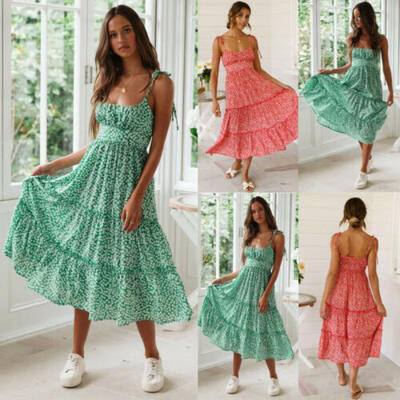 

UK Boho Womens Ladies Summer Beach Maxi Dress Holiday Strappy Sun Dresses New