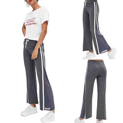 

Fashion Women Side Splice Mesh Casual Comfortable Pants Wide Leg Pants