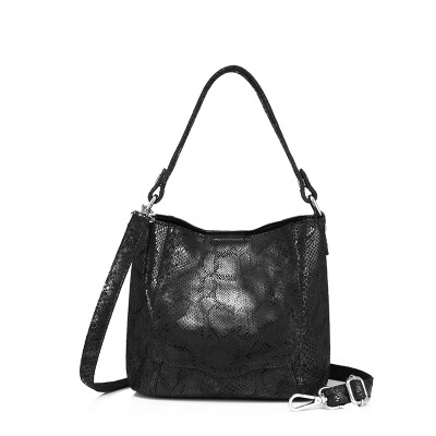 

REALER women handbag genuine leather shoulder crossbody bag small tote bucket bag ladies messenger bags with animal print Silver