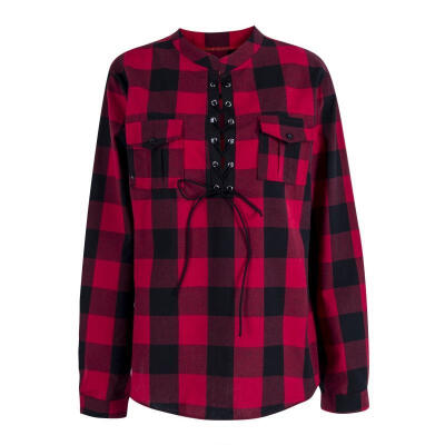 

Women Plaid Casual Tops Shirt Loose Fashion Blouse Clothes Plus Size T-Shirt