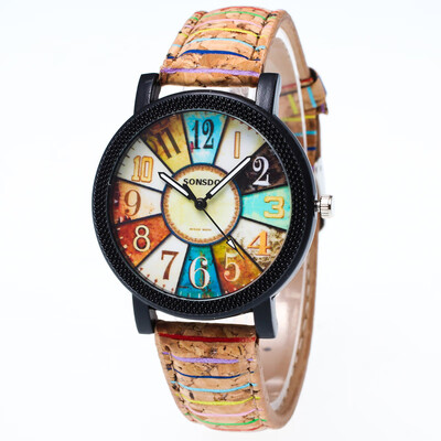 

2018 Ladies Clock Harajuku Graffiti Pattern Leather Band Womens Analog Quartz Vogue Wristwatches relojes mujer Hot Sale F
