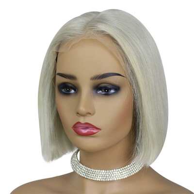 

AISOM Short Bob Human Hair Lace Front Wigs Pre plucked Silver Gray 150 Density