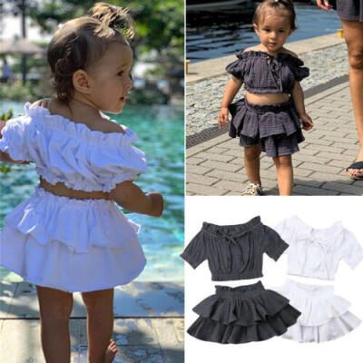 

Toddler Kids Baby Girl Off Shoulder Shirt Tutu Skirts Outfits Clothes Summer Set