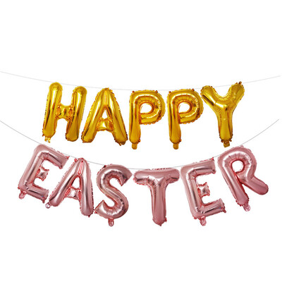 

Toponeto 16 inch Large Happy Easter Foil Balloon Set Banner Bunting Party Decoration