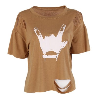 

Summer Women Casual Finger Print T-Shirts Lady Style Short Sleeve O-Neck Tops