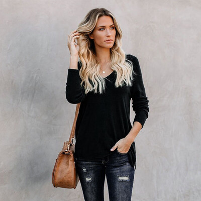 

Starmoon Women Solid Lady Long Sleeve Loose Zipper V Neck Tops Shirt Casual Tunic Blouse