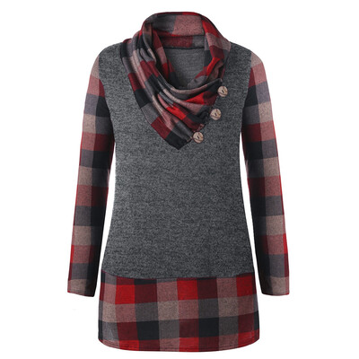 

Plus Size Plaid Heap Collar Tunic Top