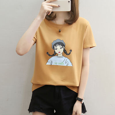 

Cartoon Print T-shirt Summer Casual Short-sleeve Women T Shirt Female Top Tee