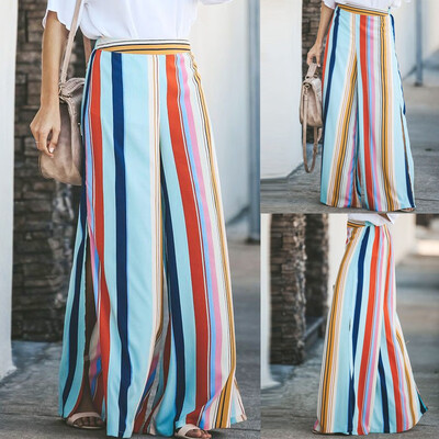 

Fashion Women Striped Print Casual Leggings Pants Ladies Wide Leg Pants Trousers