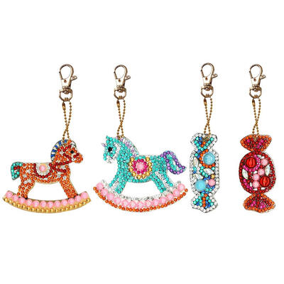 

4pcs DIY Full Drill Special Shaped Diamond Painting Horse Candy Keychains