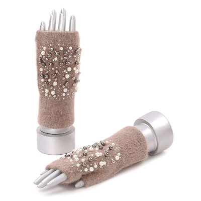 

Women Fashion Warm Winter Knit Pear Rhinestone Fingerless Gloves