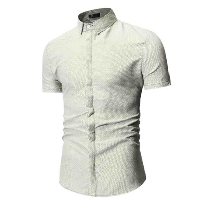 

Tailored Mens Summer Print Turn-Down Collar Slim Fit Short Sleeve Top Shirt Blouse