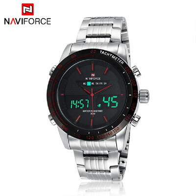

NAVIFORCE Stainless Steel 3ATM Waterproof Fashion Wristwatch Dual Time Quartz Sports Men Watch with Function of Backlight Alarm Ca