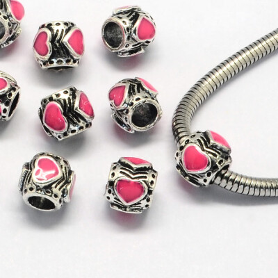 

Enamel Alloy European Beads Large Hole Beads Drum Antique Silver Camellia 9x8mm Hole 45mm