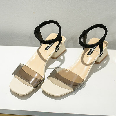 

High-heeled shoes female summer ins tide word with thick heel Roman sandal fairy shoe heel
