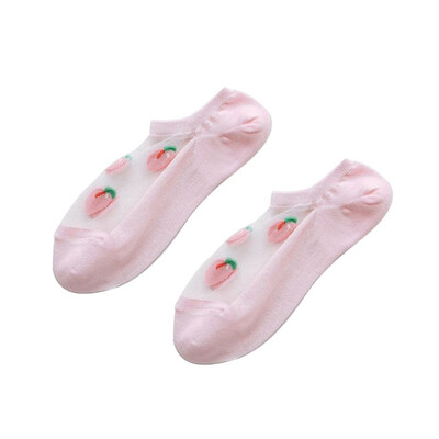 

Women Summer Girls Fruit Breathable Ultrathin Thin Section Transparent Lace Elastic Short Socks