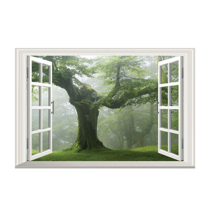 

Removable Chic 3D Green Old Tree Vindow View Wall Decal Sticker Home Decor