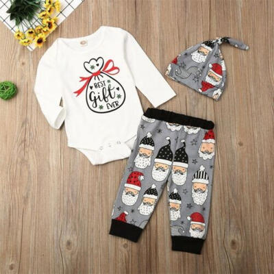 

US Baby Boys Xmas Outfit Long Sleeve Romper Bodysuit Santa Pants Clothes Set