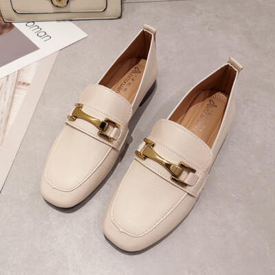 

Fangtou Lefu Shoes Female Spring Korean Version 100 sets of Rough-heeled Metal Lazy Bean Shoes Simple Single Shoes