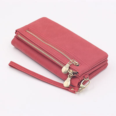 

NovelTeez Wallet female long frosted PU double zipper ladies wallet large capacity mobile phone bag