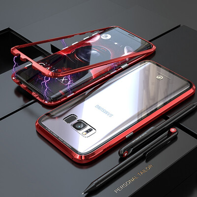 

Upgrade Magnetic Flip Case For Samsung Galaxy S8 Plus Case Magnet Metal Bumper Tempered Glass Cover For Samsung Galaxy S8 Plus
