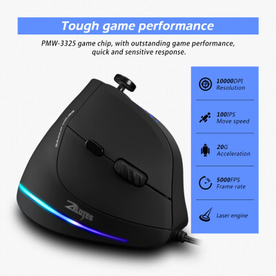 

Zelotes C-18 Vertical Wired Gaming Mouse 11 Programmable Buttons Adjustable 10000DPI Laser Engine RGB Light Belt 128KB On-board Me