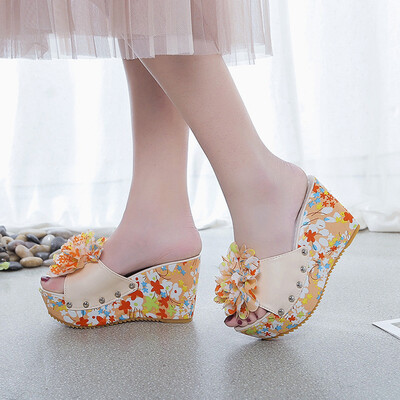 

Rose Slope With Female Summer Flip-Flops Beach Shoes High-Heeled Platform Slippers