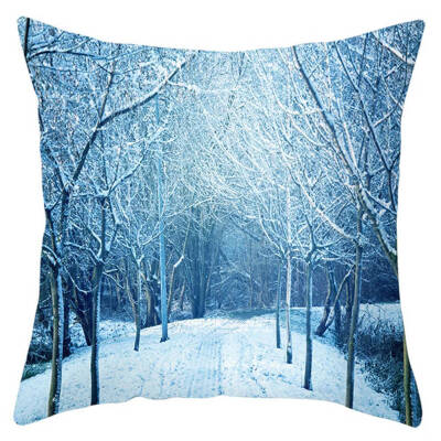 

New Christmas Blue Snow Scene Golden Snowflake Pillow Case Waist Throw Cushion Cover Home Decor Xmas Decor