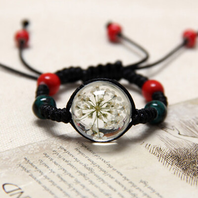 

Dried Flower Bracelet For Womens Jewelry Cherry blossom Life time gem Hand-knitted national Accessories