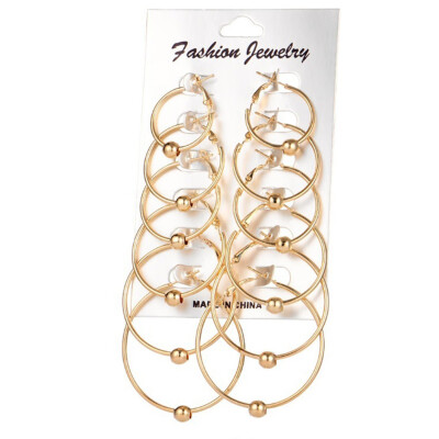 

6 PairsSet Fashion Big Round Circle Hoop Earrings Ball Pendant Women Jewelry