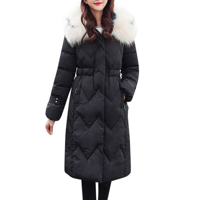 

Toponeto Women Fashion Outerwear Long Cotton-padded Jackets Pocket Faux Fur Hooded Coats