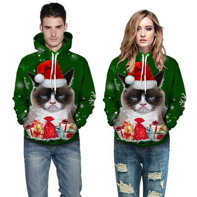 

Toponeto Christmas Women Men Couples 3D Print Long Sleeve Hoodie Sweatshirt Pullover Tops