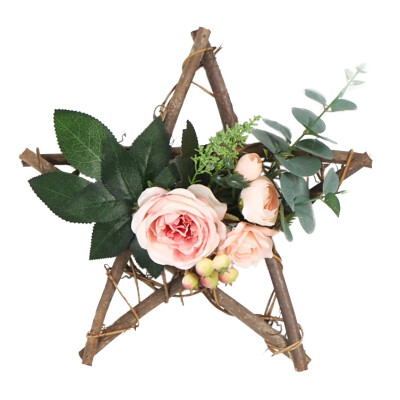 

New Star-Shaped Wooden Frame Artificial Flowers Garland Pendant Faux Floral Hanging Wreath Wall Window Wedding Parties Home Decor