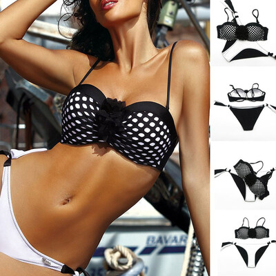 

Saidsome Women Push-up Padded Bra Weaving Patchwork Bikini Set Swimsuit Swimwear Bathing
