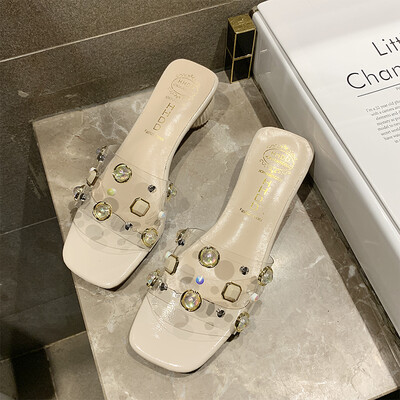 

Slippers wear summer fashion transparent Korean version of crystal&high heel