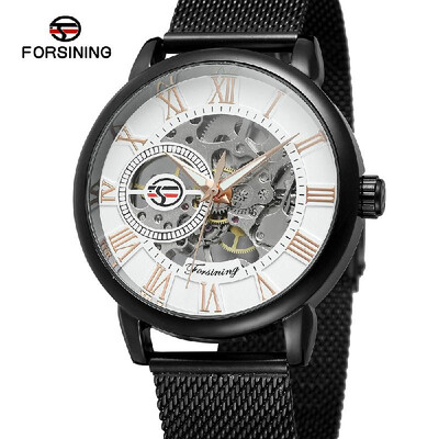

Forsining Fashion Mens Watches Skeleton Noctilucent Mechanical Movement Roman Numerals Waterproof Business Analog Dial Stainless