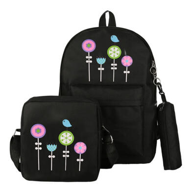 

3pcsSet Print Floral Backpack Women Canvas Girls Crossbody Bag Pencil Case