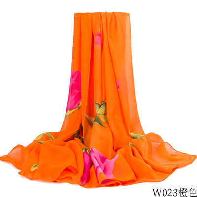 

Womens seaside holiday sunscreen chiffon beach towel rose print silk scarf shawl wholesale W023