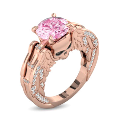 

Personality Skull Skeleton Head Rings Rose Gold Filled Round Cut Clear Rings For Women