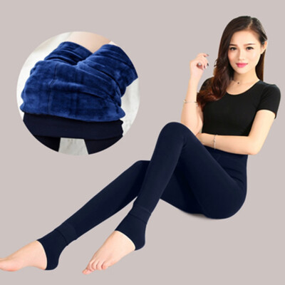 

Tailored Women Solid High Waist Elastic Leggings Pant Plus Velvet Thick Warm Trouser